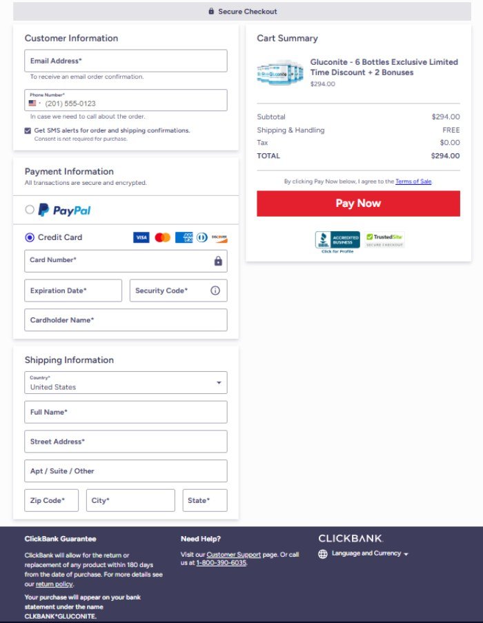 Gluconite checkout with protected and encrypted payment system